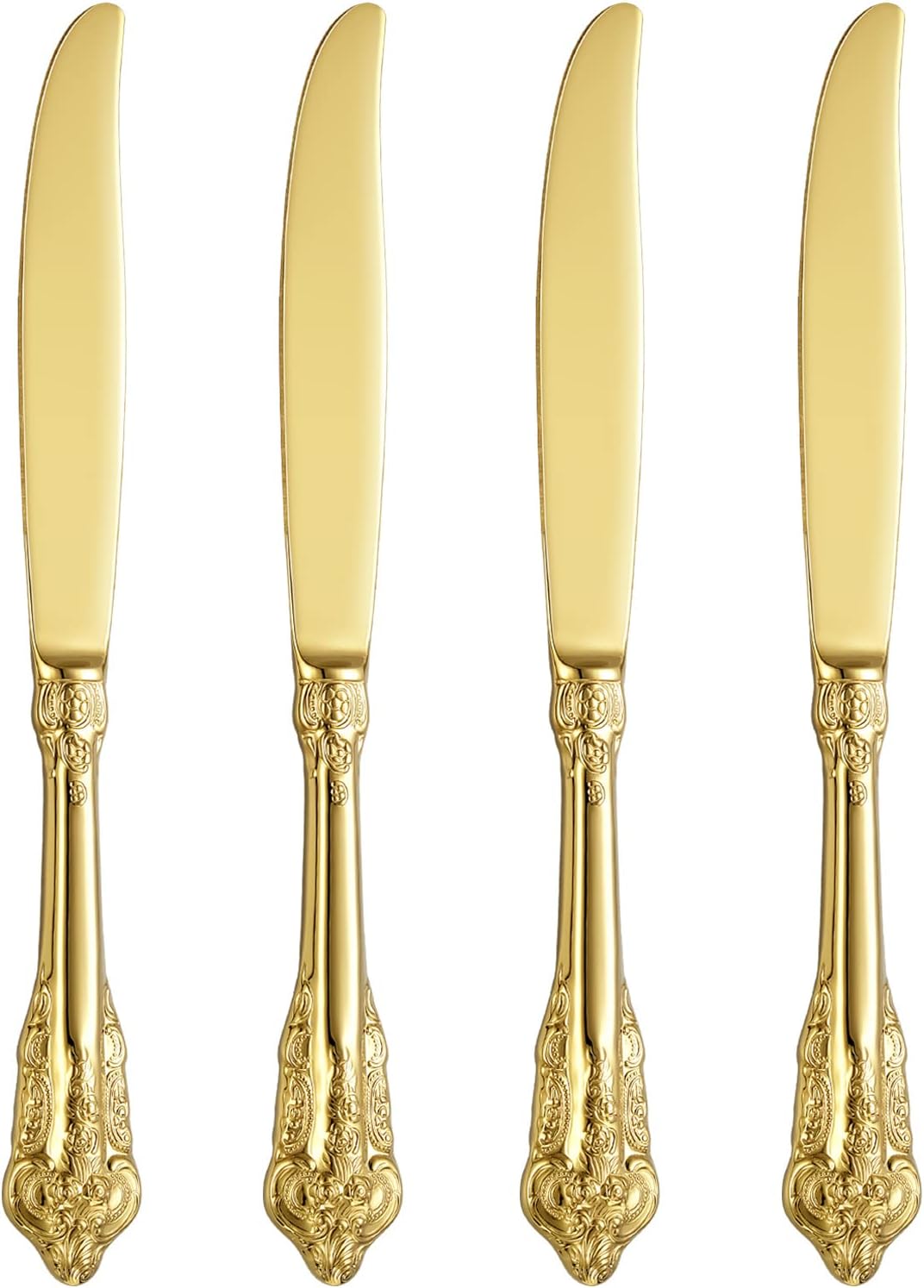 KEAWELL Gorgeous Dinner Knife, Set of 4, 18/10 Stainless Steel, Mirror Polished, Luxury Dinner Knife Set. (Gold Accent)