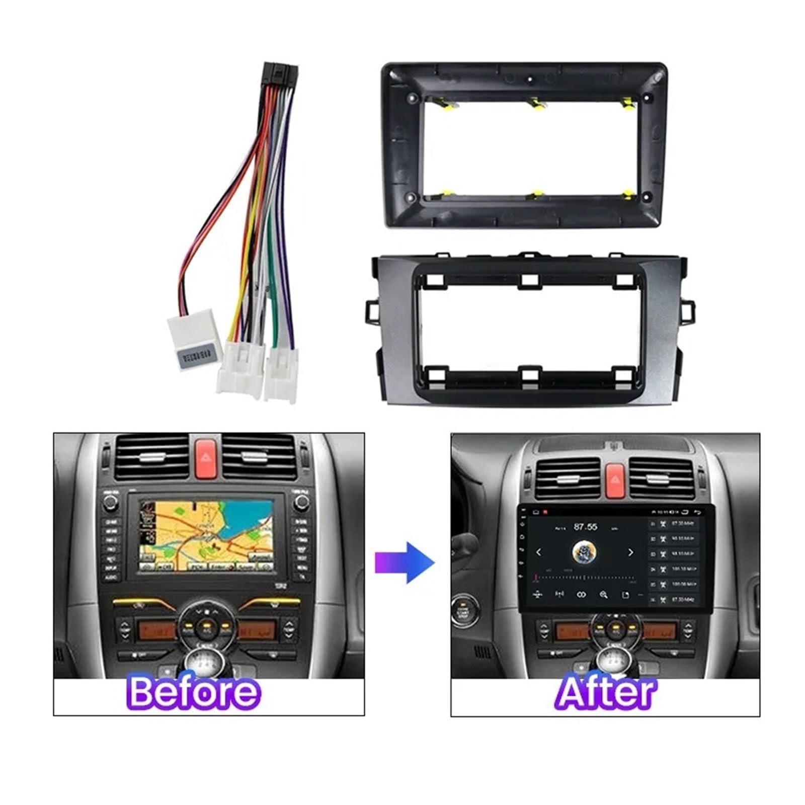 Fascia Marco Radio Coche Marco De Salpicadero para Radio Coche, Kit Panel Ajuste, Adaptador Placa Frontal Audio para Toyota para Auris E150 2006 2007 2008-2012