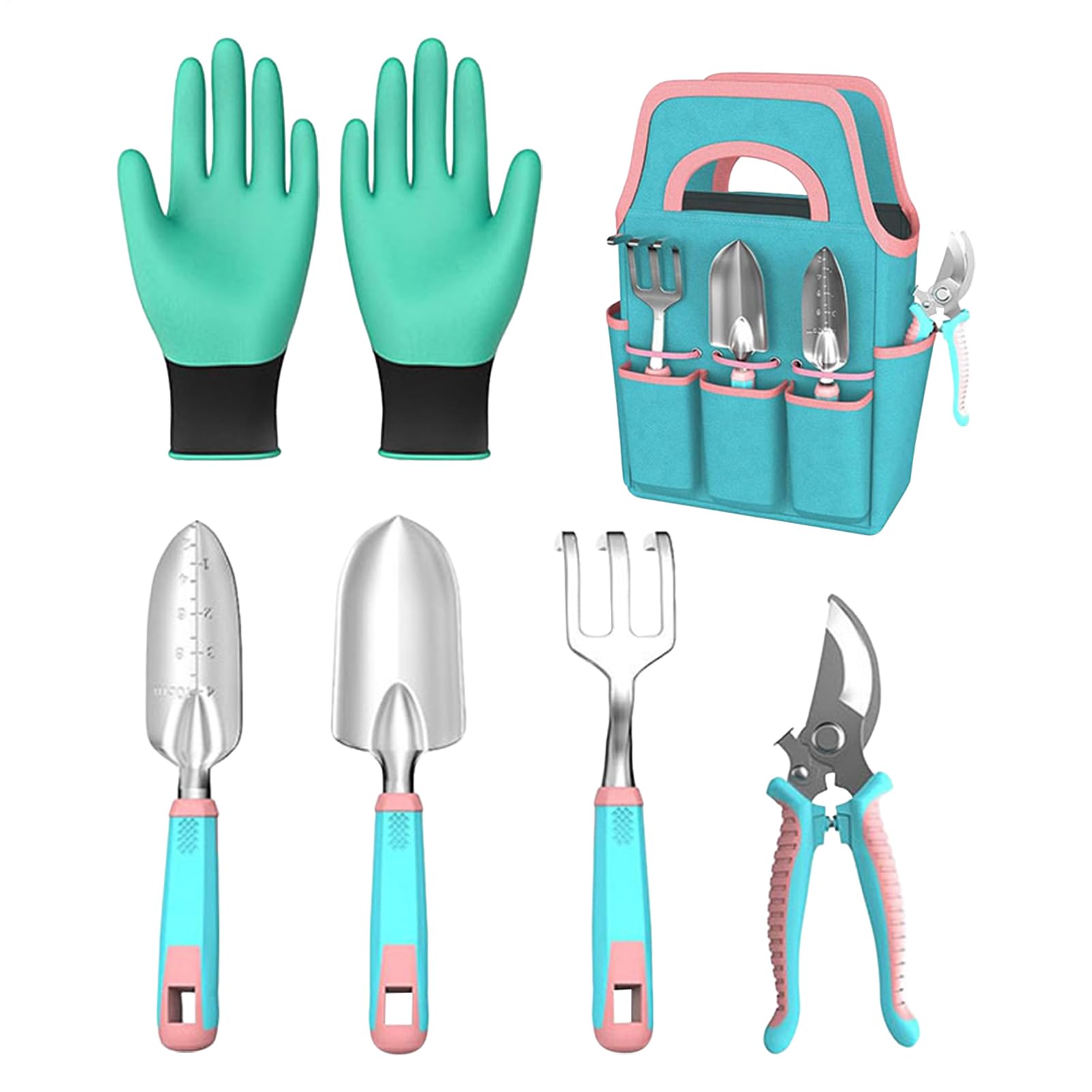 Kit per Giardinaggio Trowel da Piantumazione, Rastrello, Guanti e Cesoie | Attrezzi Manuali Per Giardinaggio Con Borsa Di Trasporto Per Esterno Prato Cortile Patio Balcone Serra E Int
