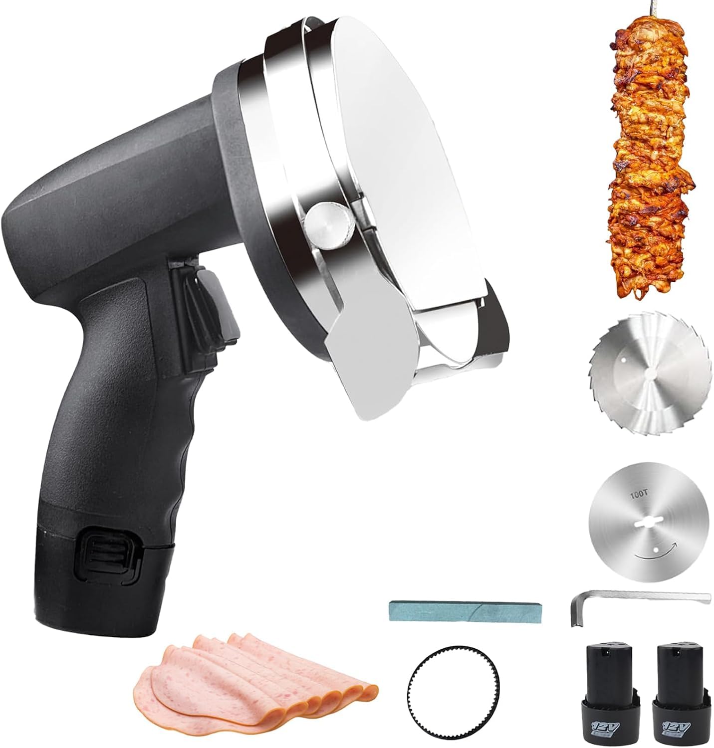 Trancheuse à Kebab électrique sans Fil avec Lames en Acier Inoxydable, Machine à trancher la Viande Professionnelle, épaisseur réglable de 0 à 8 mm pour Barbecue et Cuisine Domestique