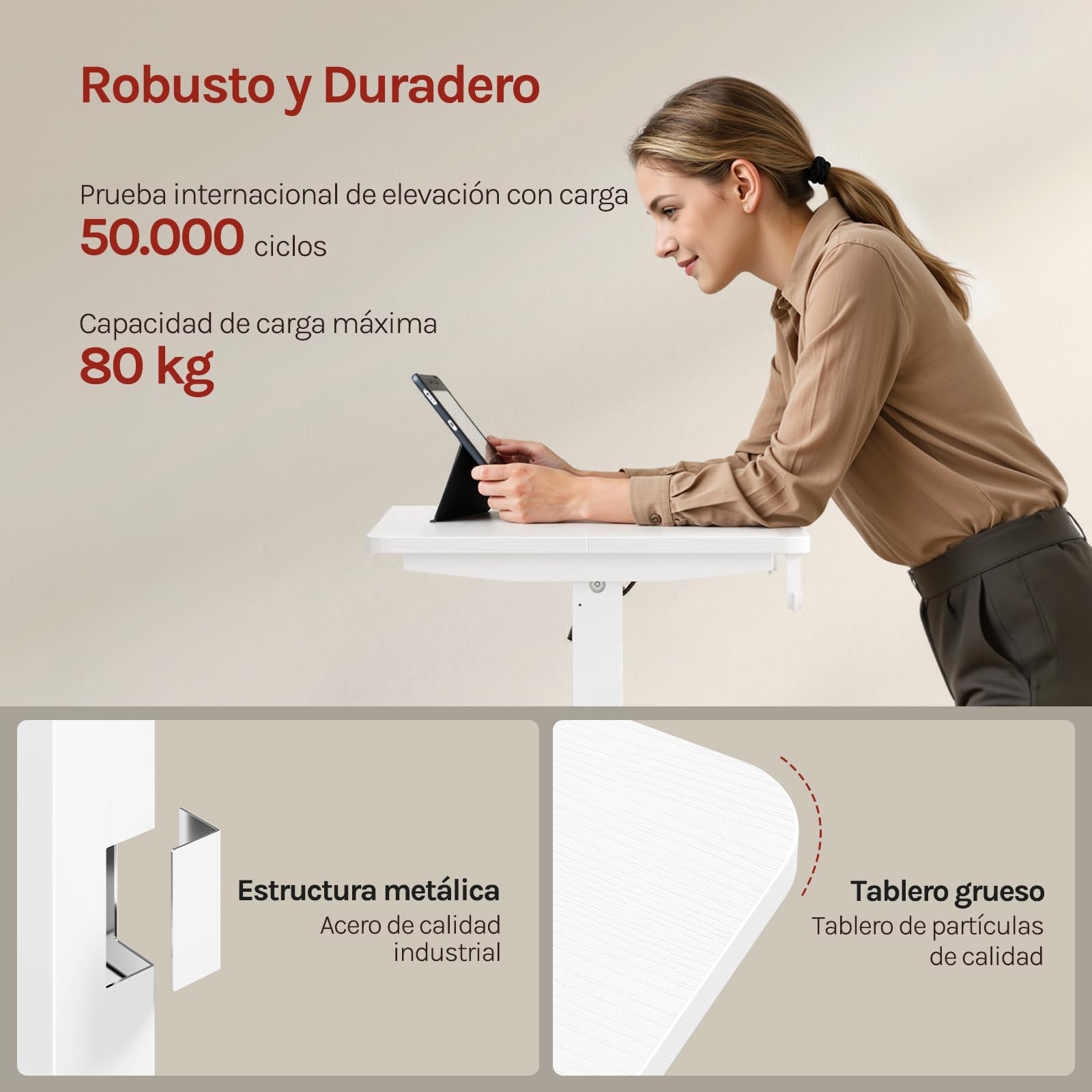 WOLTU Escritorio Elevable Eléctrico Regulable Altura 72-118 cm, con Memoria y Protección Anticolisión, con 2 Ganchos, para Oficina, Gaming o Estudio, Blanco, 100x48 cm