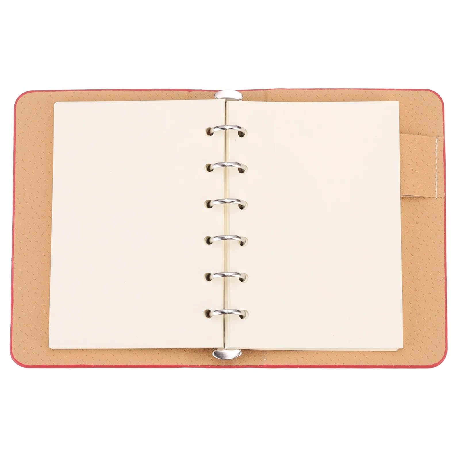 1/2 Paquete de Cuaderno de Cuero A7 con 6 Anillas, Mini Agenda Personal de Hojas Sueltas Recargable con 50/100 Hojas de Papel(Red 2Pcs)