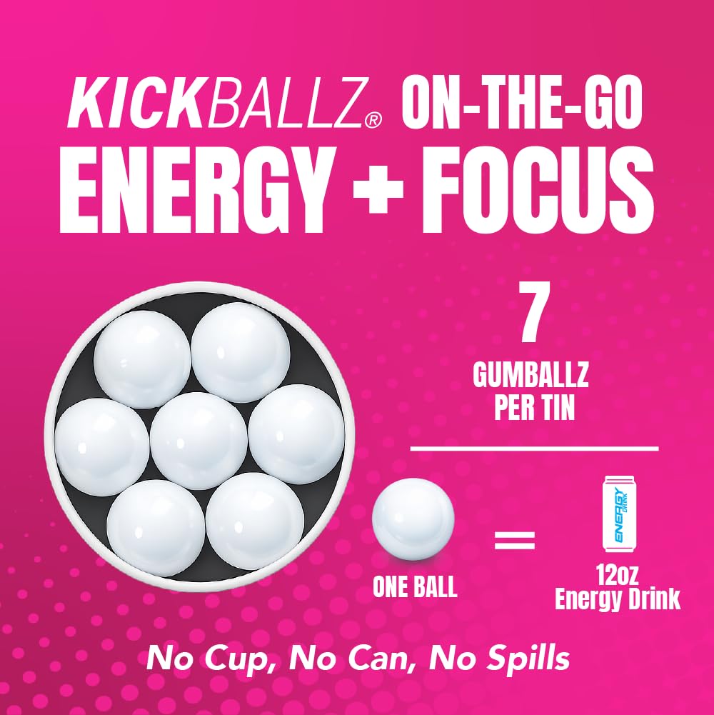 KickBallz Variety Caffeine Energy Gum 110mg, Sugar Free, 3 Tins 21 Count — Amazon image 3