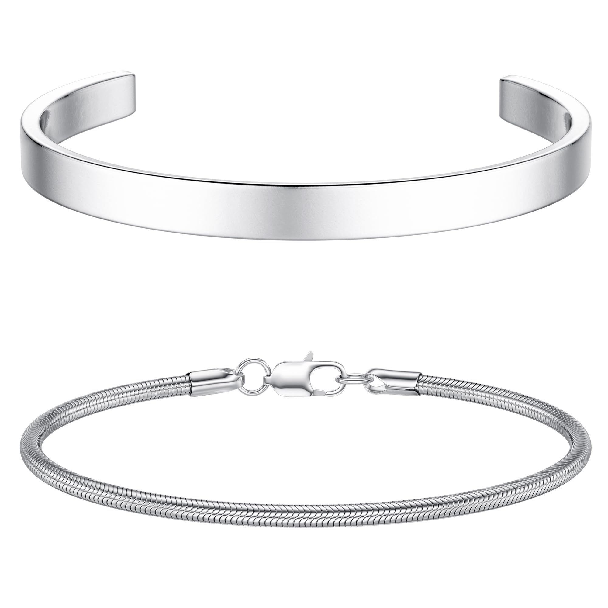 YADOCA Pulseras Hombres Apilables Plata Pulsera para Hombres Niños Cuff Serpiente Cuerda Cubana Pulsera Set 19/21cm Mens Joyería Regalos para Papá Novio Esposo Hijo ClimeCo Certified