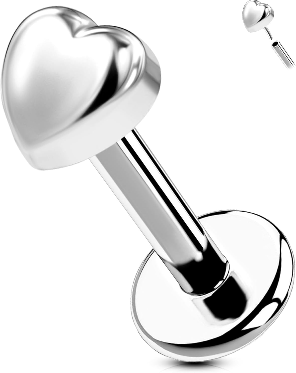 OUFER G23 Titanium Threadless Labret Studs – Flat Back Push Pin Earrings for Tragus, Helix, Monroe, Conch, Lip Piercing – 16G/18G, 6MM/8MM