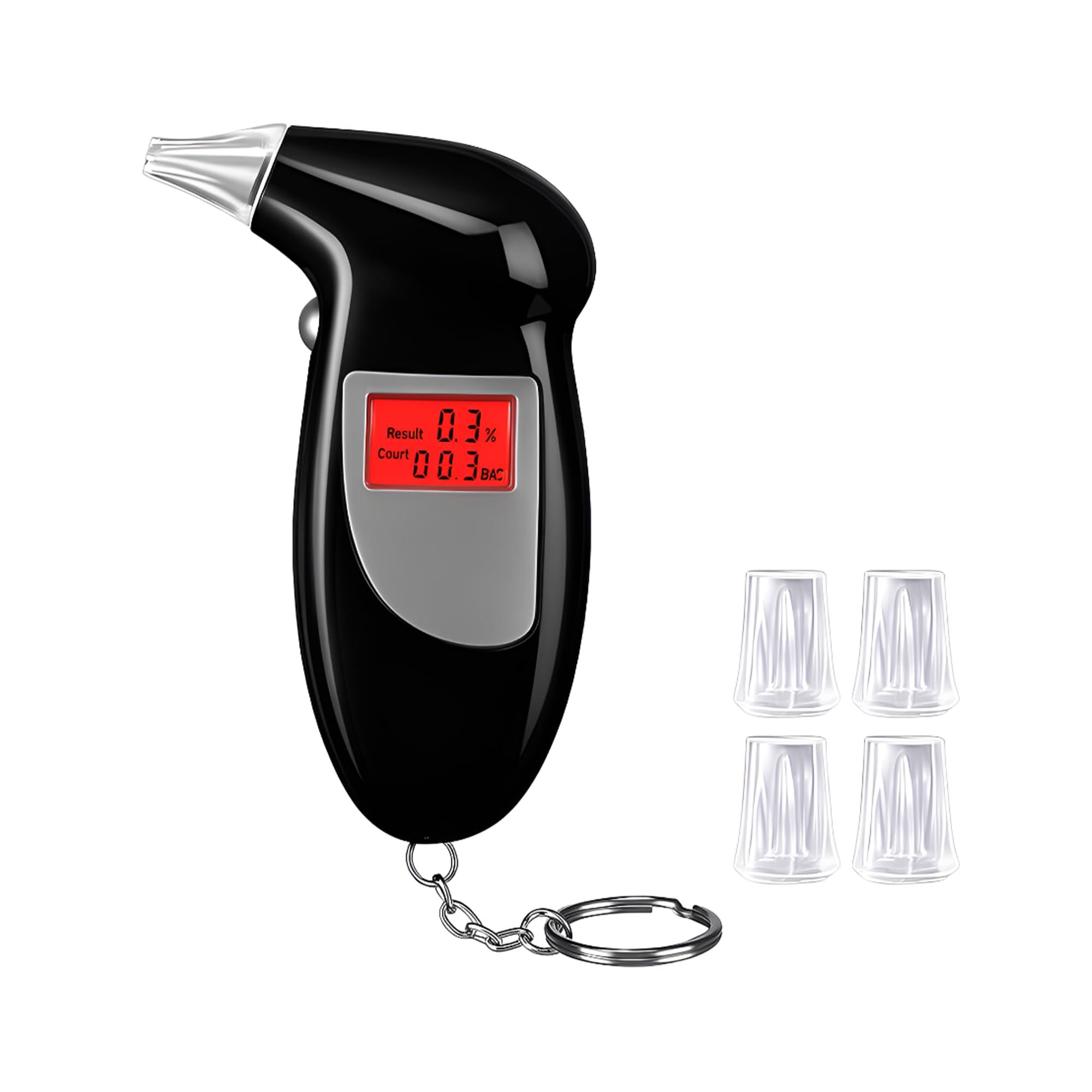 Vinesto Digital Breath Alcohol Tester Breathalyzer with LCD Display | Keychain Portable Alcohol Detector | Quick BAC Test Device with 4 Mouthpieces for Personal Driving Safety-image-1