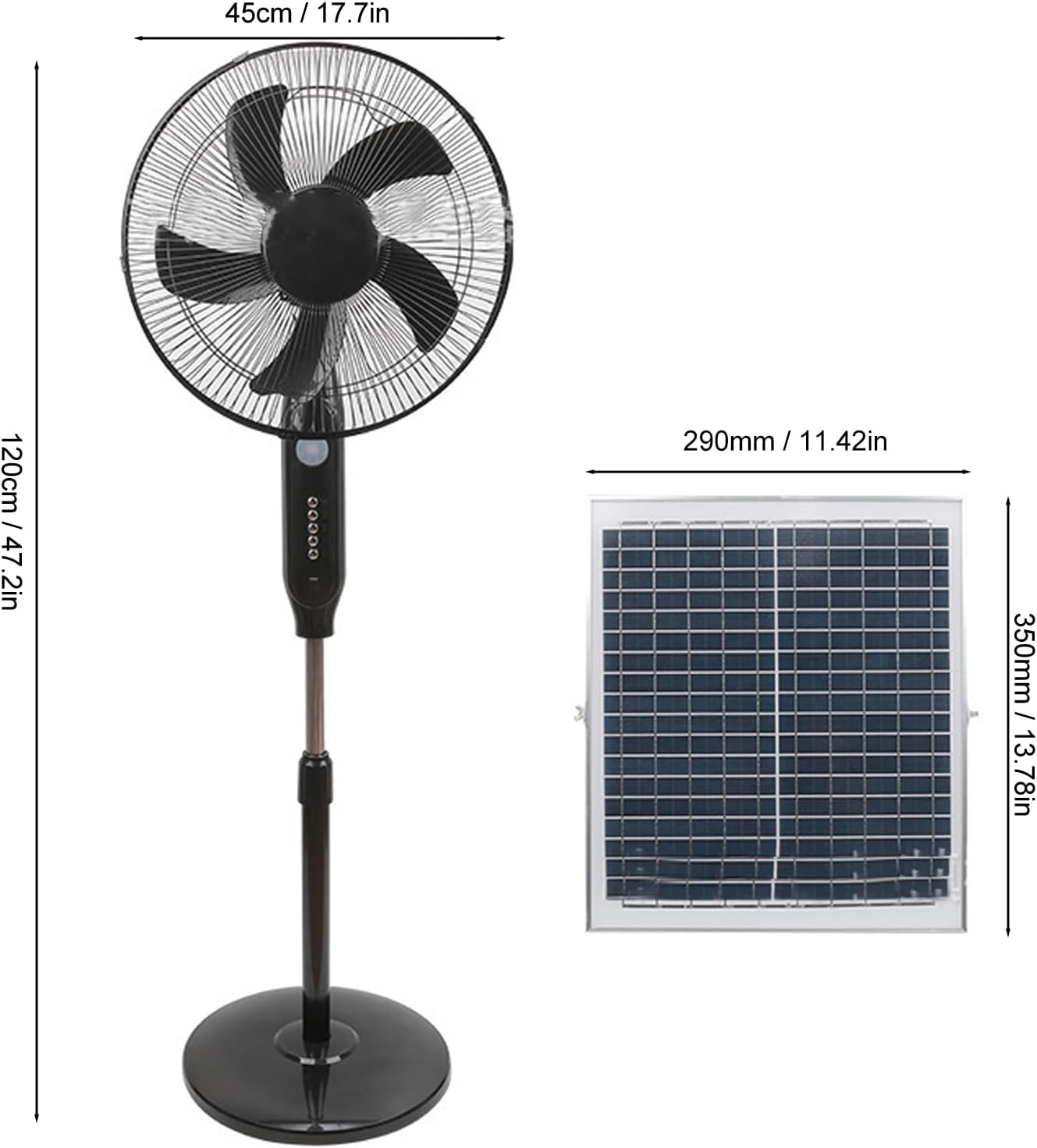 16in Solar Stand Fan - 2 Use Rechargeable Electric Oscillating, Solar Powered Speeds, for Household and Outdoor Cooling - CN Plug 220V