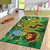 Vloerkleed voor in de kinderkamer kinderkamer jungledieren giraf leeuw aap nijlpaard groen, Maat:80×150 cm