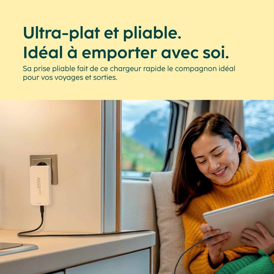 Hama Chargeur Rapide USB-C 65W GaN 3 Ports, sur Secteur, 2X USB-C 65W, 1x USB-A 18W, Mini-Chargeur PD Ultra Plat, Compact et Pliable, Qualcomm Quick Charge, pour PC, Smartphone, Tablette, Blanc