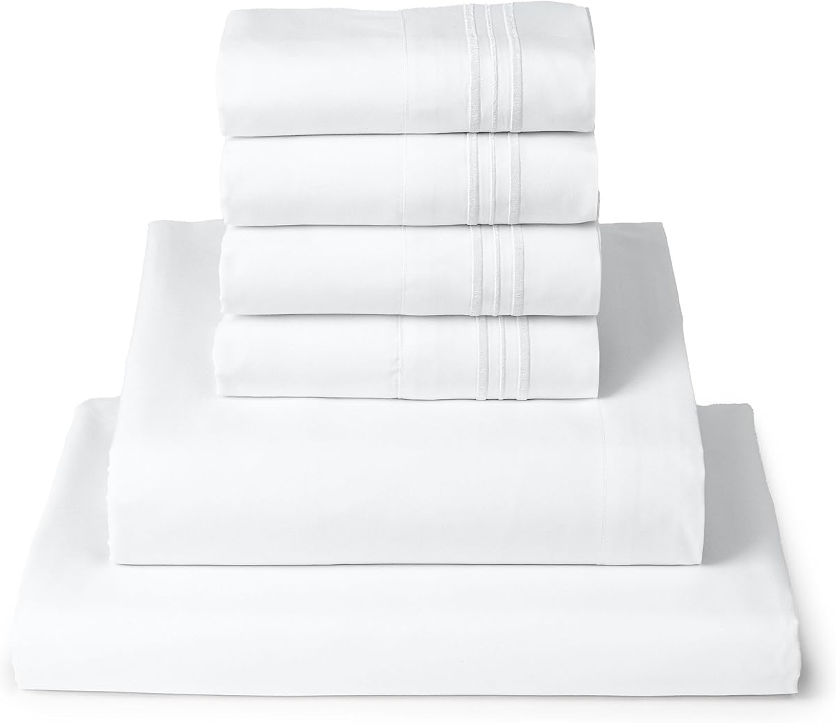 Juego de sábanas completo - Ropa de cama de colección Iconic de 6 piezas | Incluye 4 fundas de almohada, bolsillo de 16 pulgadas de profundidad, fácil cuidado, extra suave, sábanas refrescantes, microfibra cepillada - Blanco