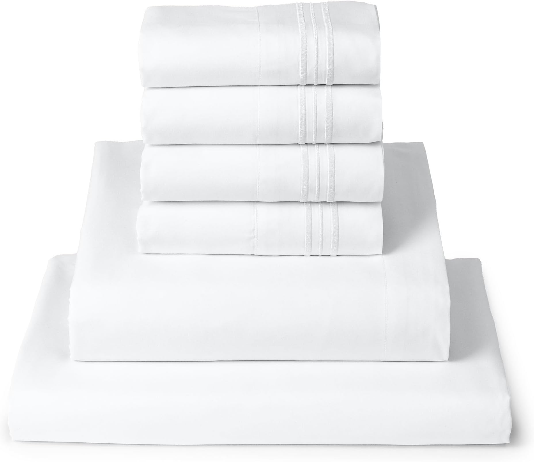 Queen Sheet Set - 6-Piece Iconic Collection Bedding, (Including 4 Pillowcases), 16-Inch Deep Pocket, Easy Care, Extra Soft, Cooling Sheets, Brushed Microfiber - White