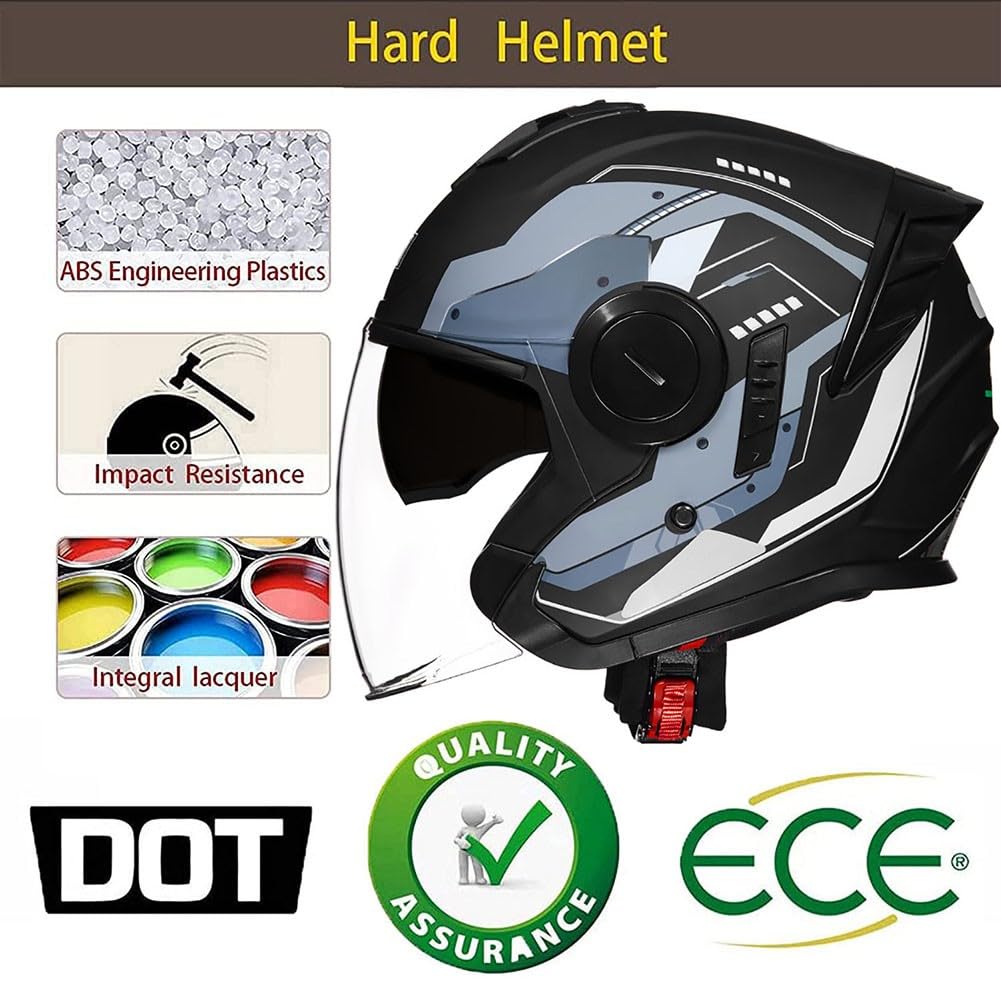 Bluetooth Jet Casque de Moto I Casque de Scooter avec Double visière I Casque de Jet Hommes Femmes I Casque de cyclomoteur Respirant I Casque de Moto Antichoc I certifié ECE