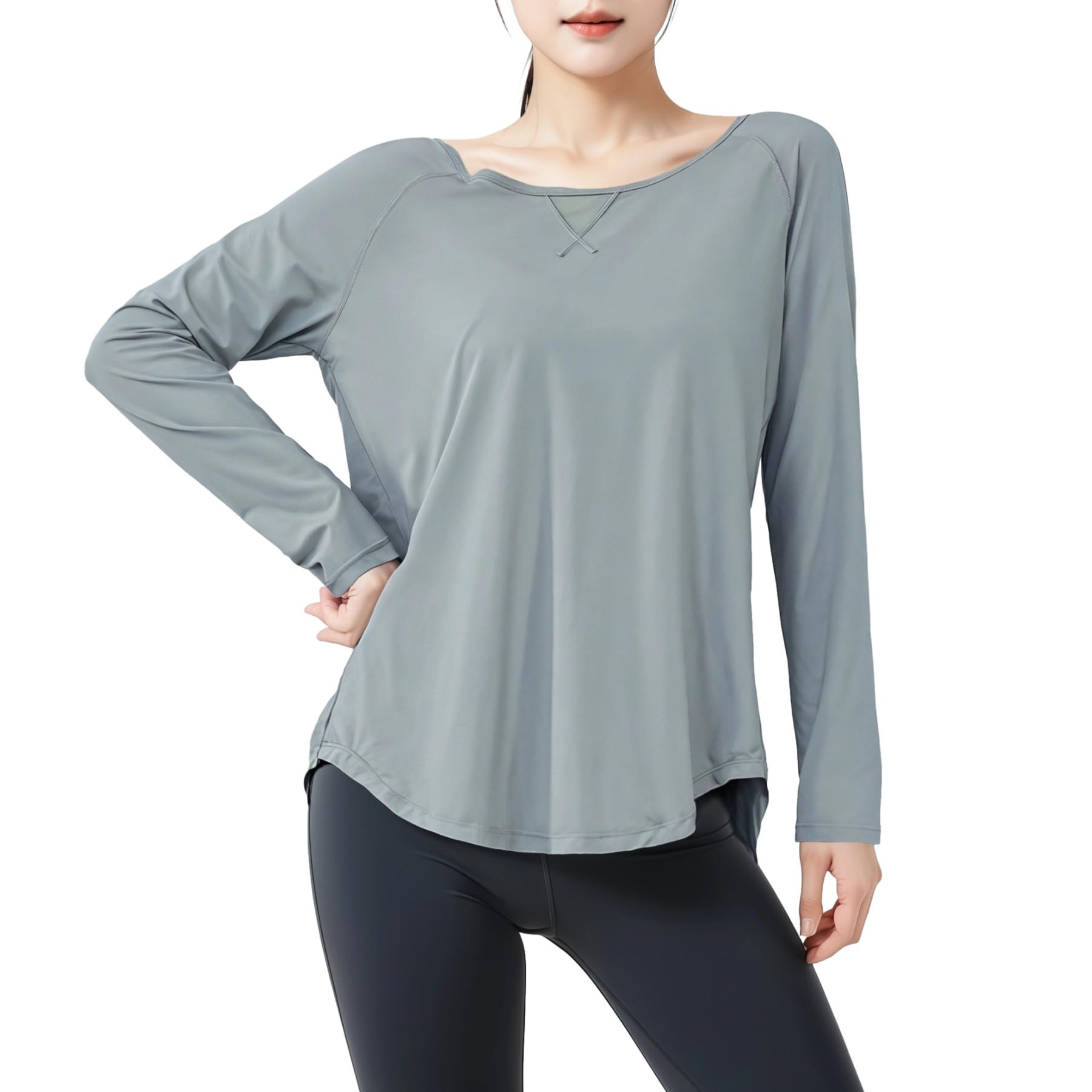 Womens Yoga Tops Xxl Long Sleeve Activewear Soft Nylon-Spandex Blend Breathable Moisture-Wicking Ideal For Yoga Fitness Sleek Dark