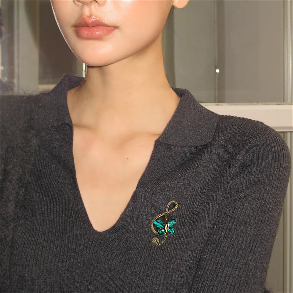 Rhinestones Butterfly Music Note Brooches Lapel Pin for Women Delicate Sparkly Crystal Musical Pins Dress Suit Shirt Scarf Jacket Hat Bag Brooch Musician Clothes Accessories Party Jewelry