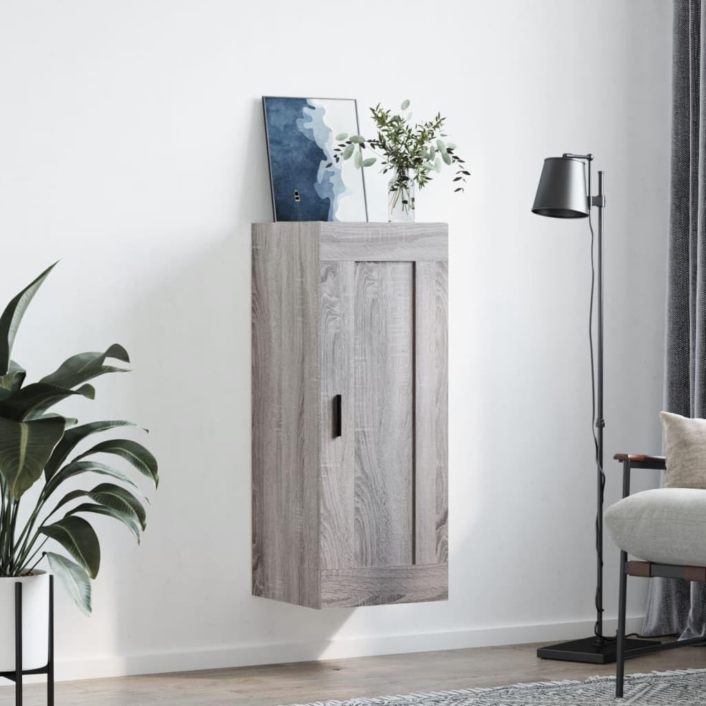 Contrachapado Resistente a la Humedad Montaje en Pared Elegante 3 Puertas | Armario de Pared Gris Sonoma 34,5x34x90 cm Madera Ingenieria con Puertas Almacenaje Flotante para Sala Estudio