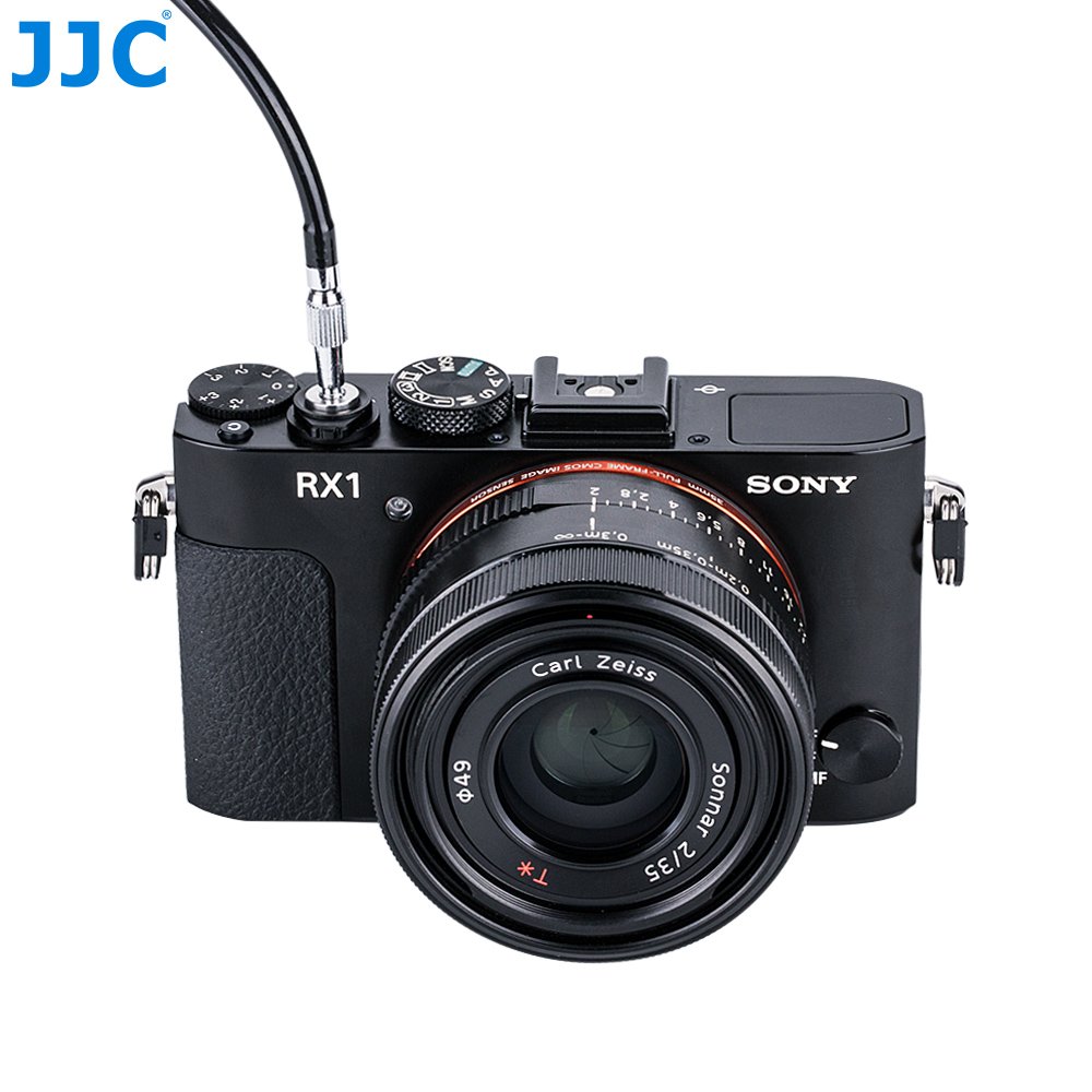 JJC 40 cm, srebrny, mechaniczny kabel zwalniający migawkę z blokadą żarówki, do Fujifilm Sony Leica Olympus Panasonic i aparatów z przyciskiem zwalniania otworu na śrubę