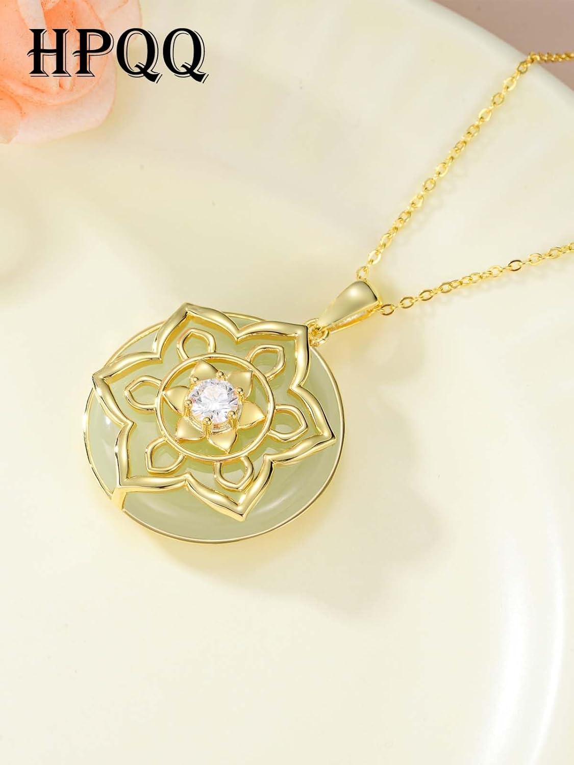 Jade Lotus Necklace for Women 14k Gold Plated Sterling Silver Natural Jade Good Fortune Jewelry Birthday Gifts for Women Mom Wife - Image 6