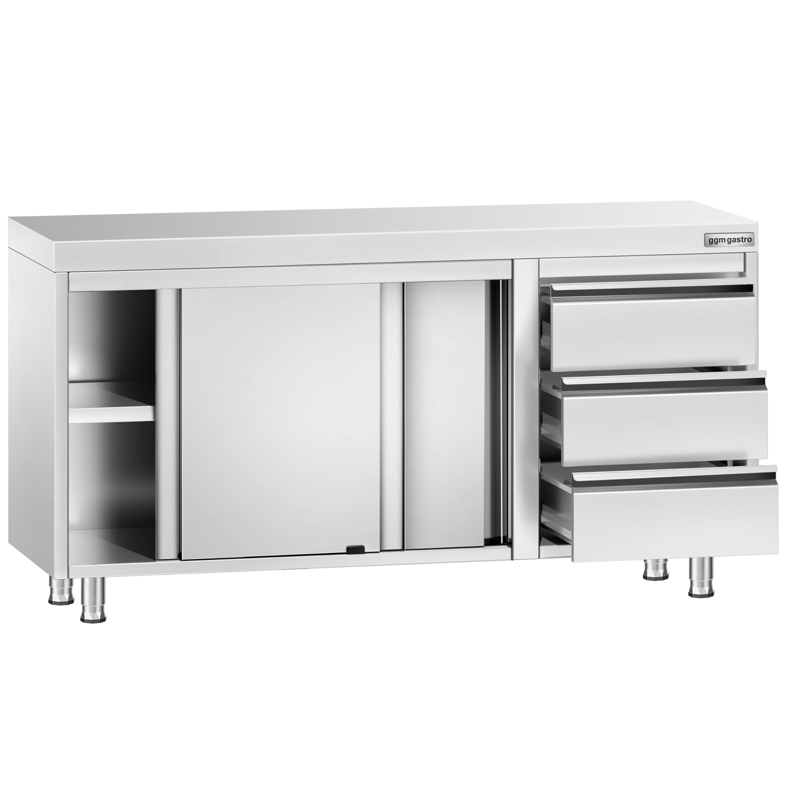 GGM Gastro | ASK147R3 | Edelstahl Arbeitsschrank PREMIUM - 1400x700mm - mit 3 Schubladen rechts