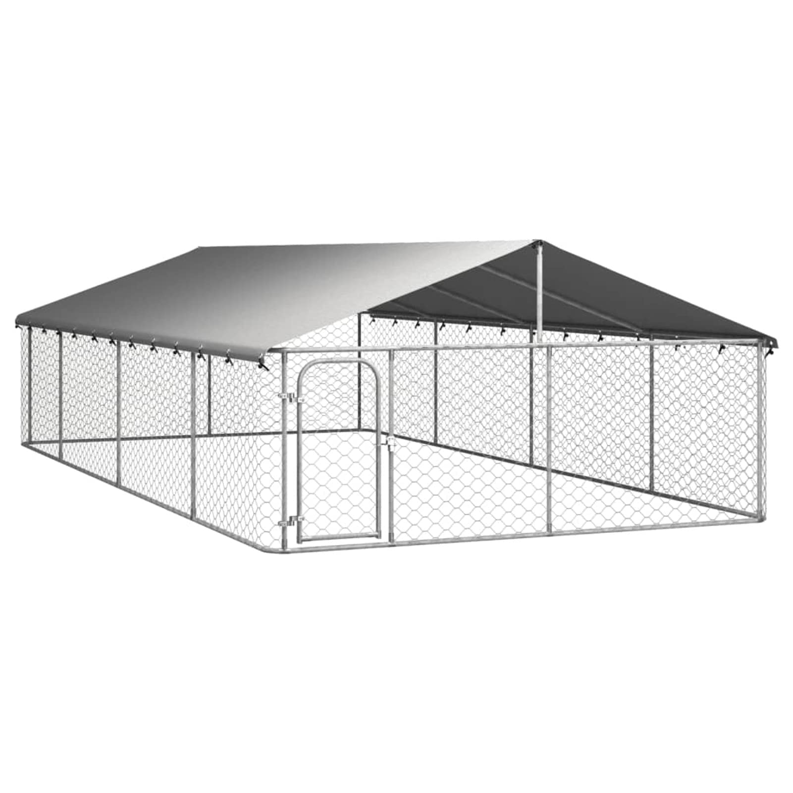 Deufre Perrera de Exterior con Toldo Jaula para Perros Mascotas de Metal Galvanizado con Cerradura para Jardín Patio 600 x 300 x 150 cm Plata