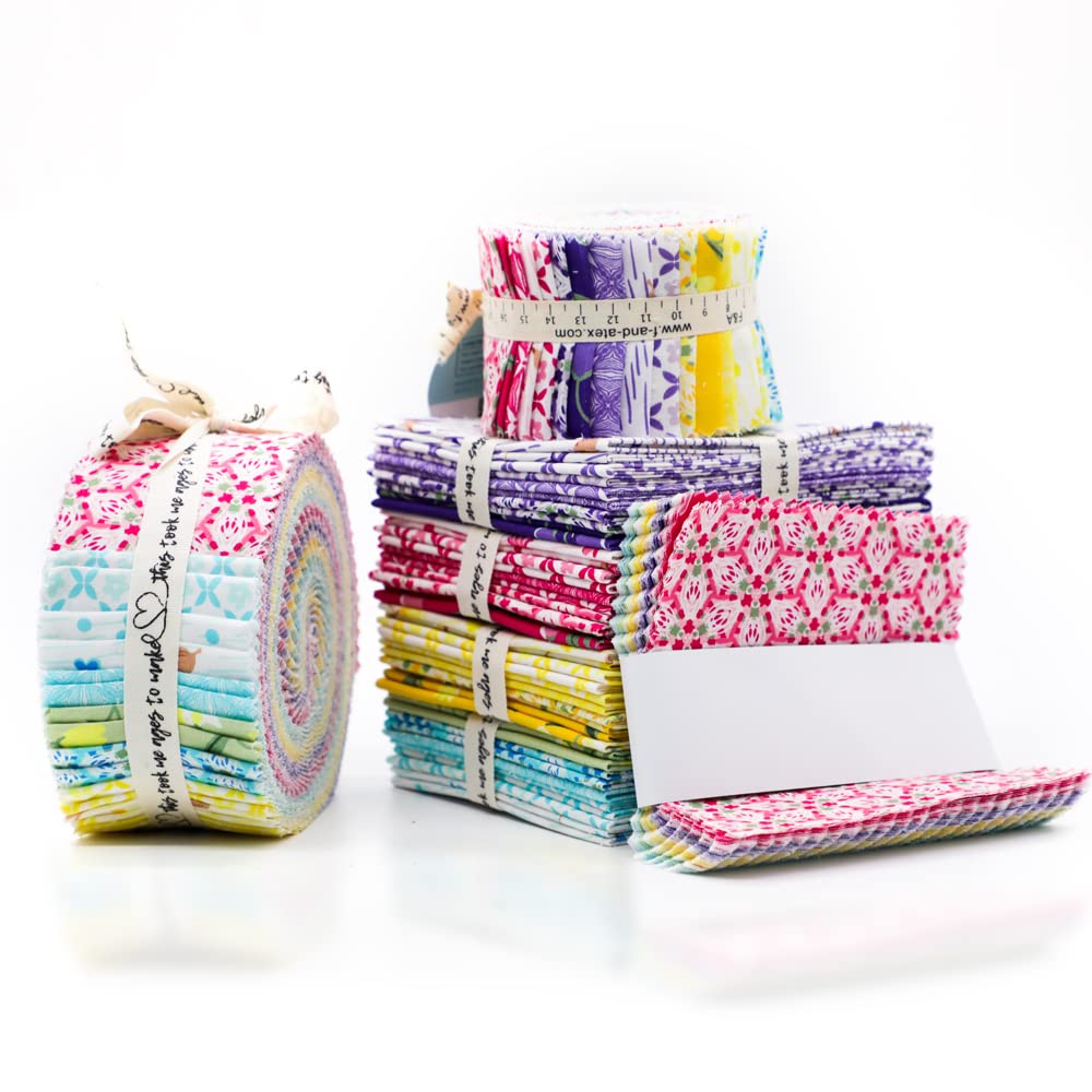 Rotoli Di Gelatina In Tessuto 100% Cotone | 35 Pezzi 6,5x110 Cm | Strisce Patchwork Floreali - 5
