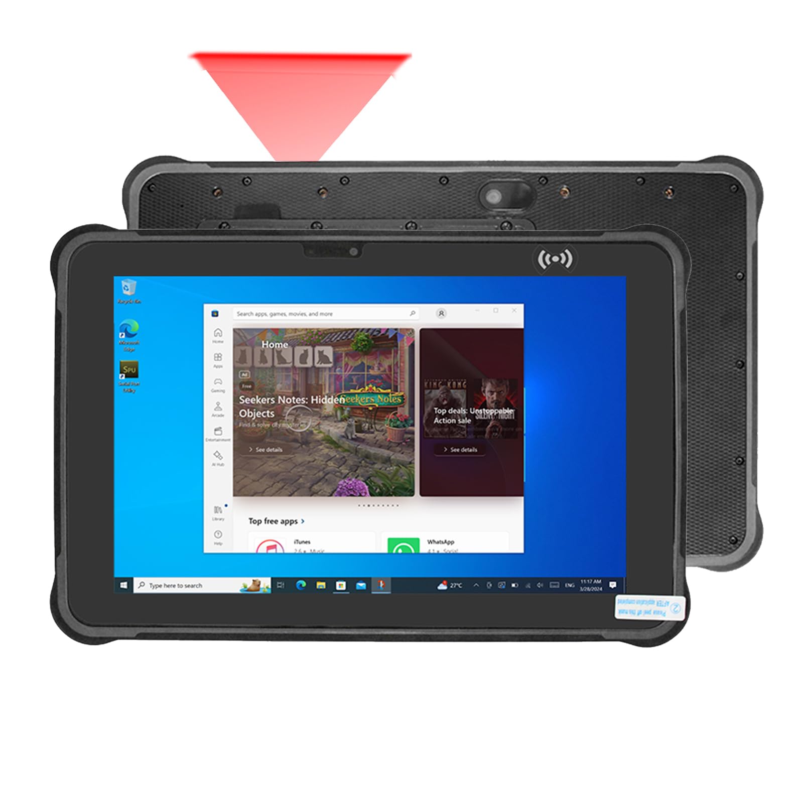 Breloom ST11-J Rugged Tablet with Barcode Scanner, 10.1" Windows 11 Pro IP65 Waterproof Tablet with N4680 Scan Engine, 1D/2D QR Inventory Scanner, 8GB+256GB, 4G LTE/GPS/NFC (8+256GB, w/2D)