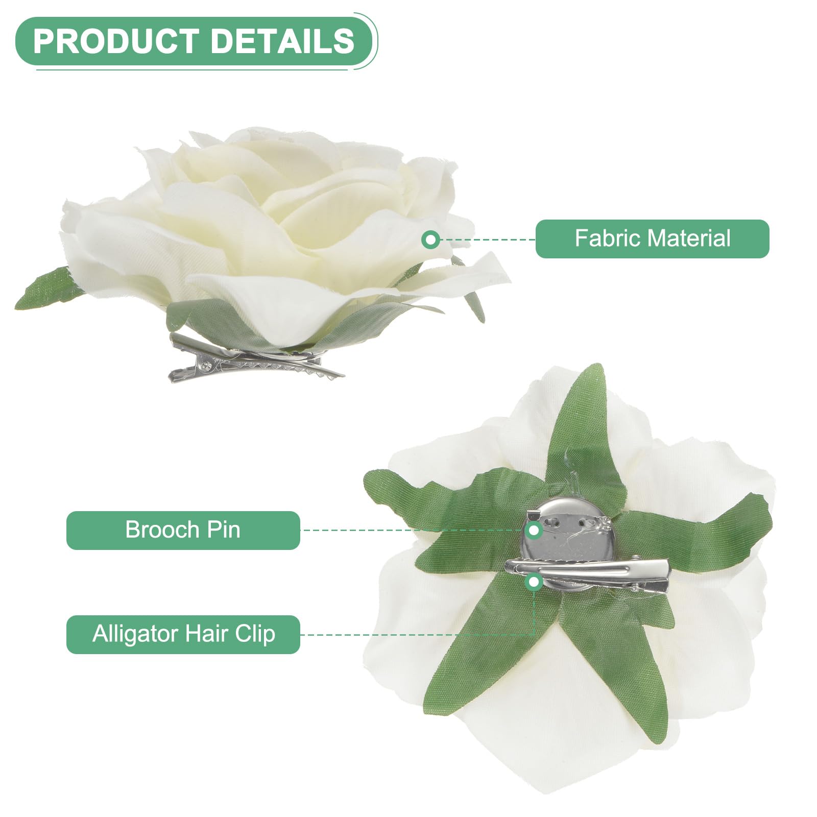 M METERXITY Rose Hair Clip, 4.33 Inch Flower Hairpin Fabric Floral Brooch for Bridal Wedding/Party/Women, 11cm, Beige White - Image 2