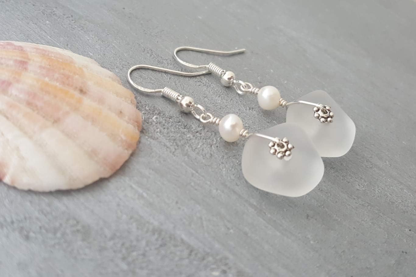Handmade Sea Glass Earrings, Hawaiian Jewelry for Women, Wire Earrings Pearl Earrings, Unqiue Earrings Beach Jewelry Birthday Gift For Women