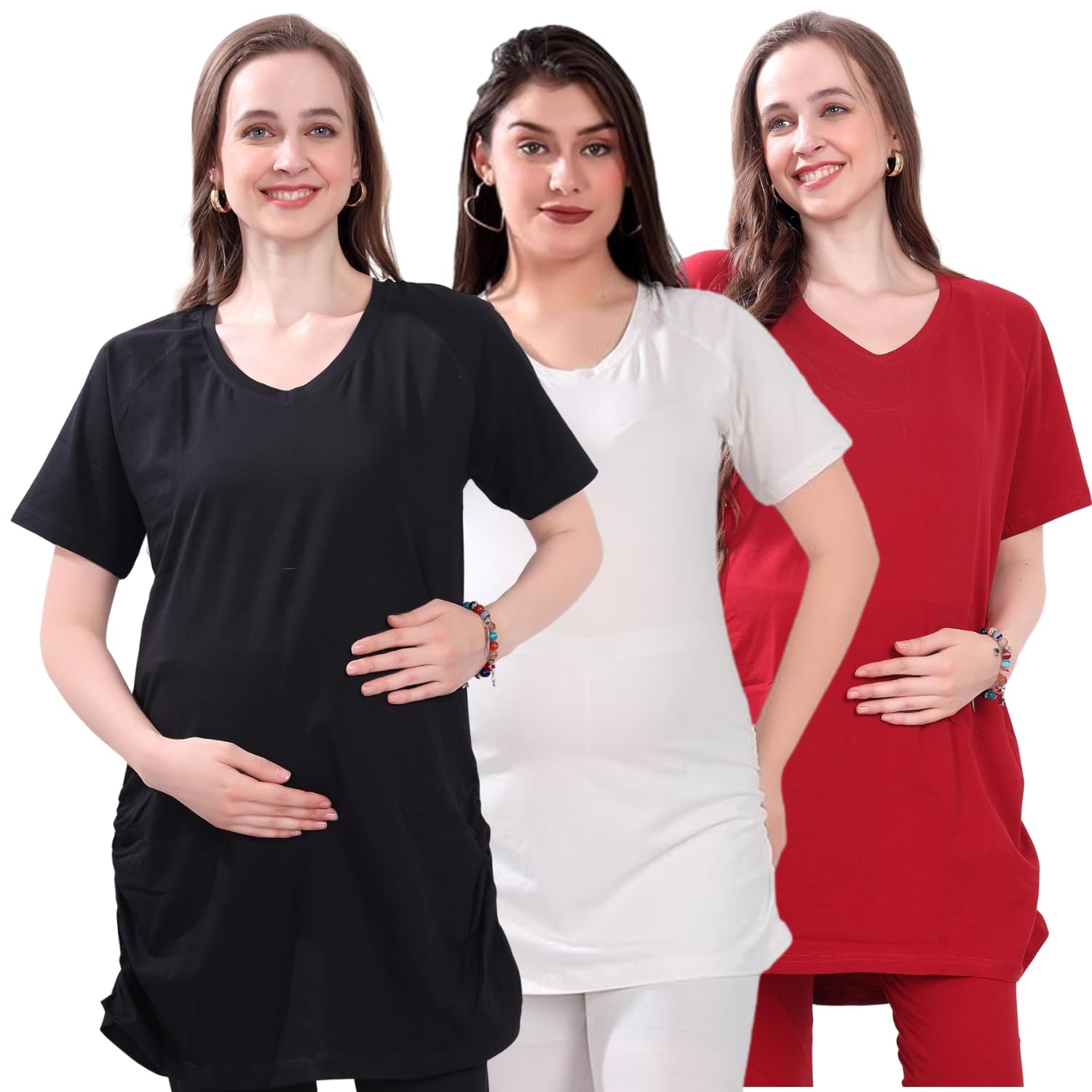 tummy Maternity Top for Women | Cotton Feeding Wear | Stylish Pregnancy & Nursing Tunic | Comfortable Everyday Wear for Moms - Pack of 3-picture-37