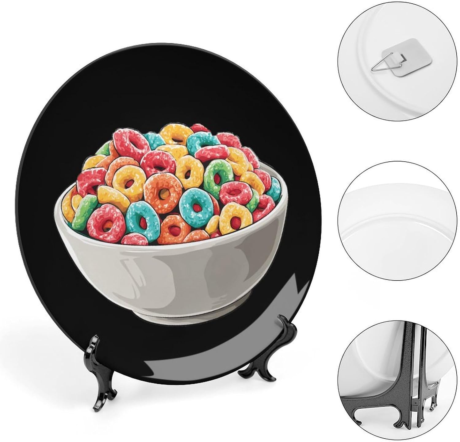 Bowl Filled Cereals Loops Decorative Plates for Display Ceramic Plate Tray with Stand Hanger Home Decor