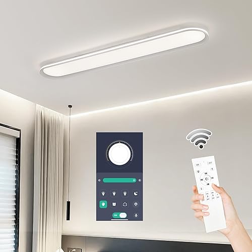Lámpara de techo LED de metal regulable de 47.1 pulgadas, delgada, con borde iluminado, lámparas de techo lineales de espectro completo de 65 W,