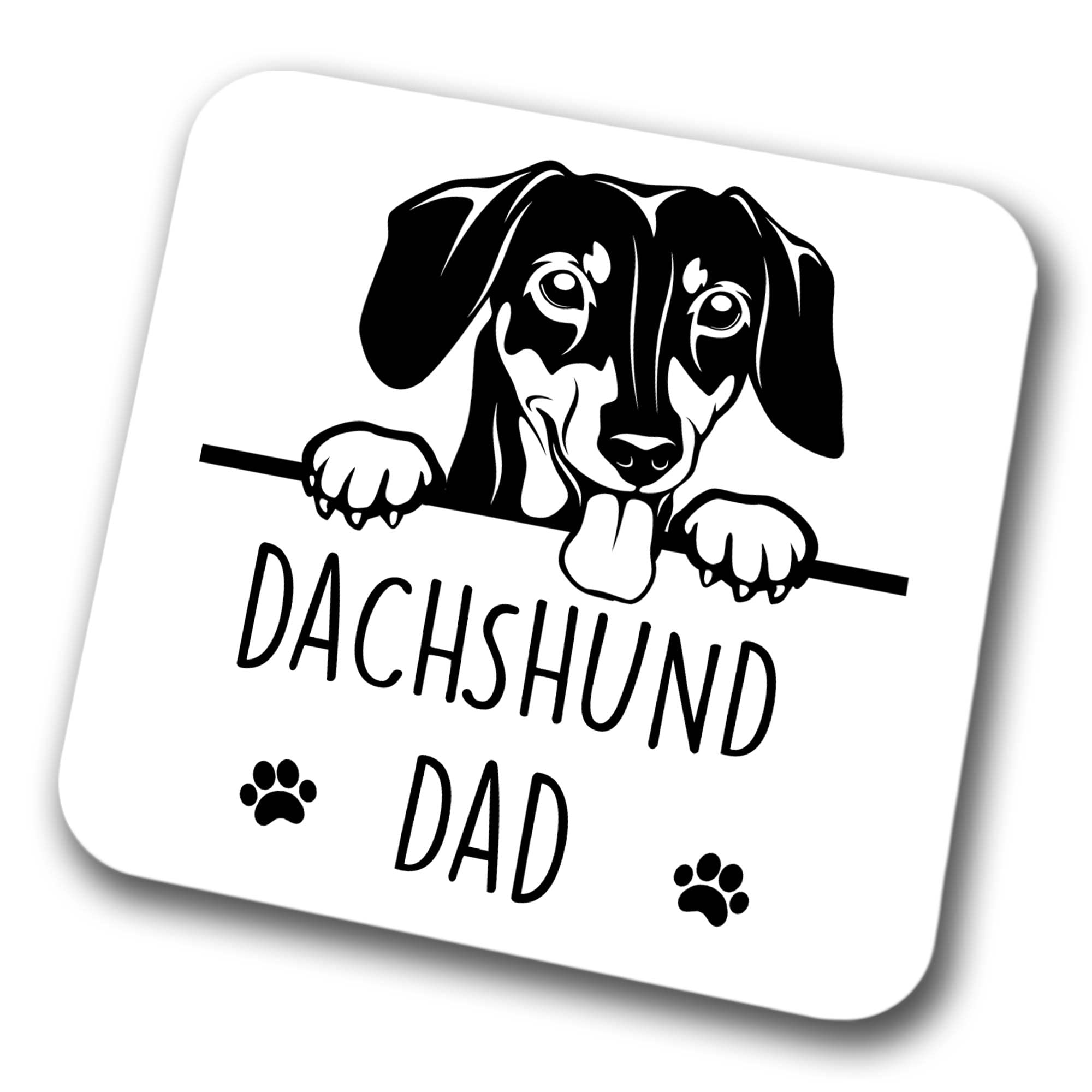 Faithful Prints Boys Dachshund Dad Coaster Pet Present Dachshund Dog Mum Dad Friend Joke Funny Gift Birthday Christmas, Hardboard Coaster