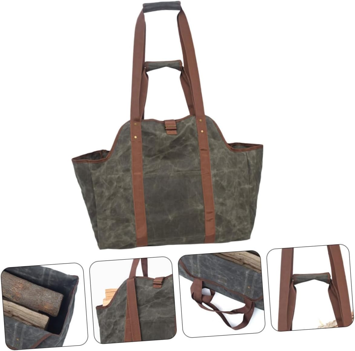 Cabilock Log Carrier Waxed Canvas Firewood Holder Tote Capacity Storage Bag for Fire Pit and Wear-Resistant Design for Easy Firewood Transport