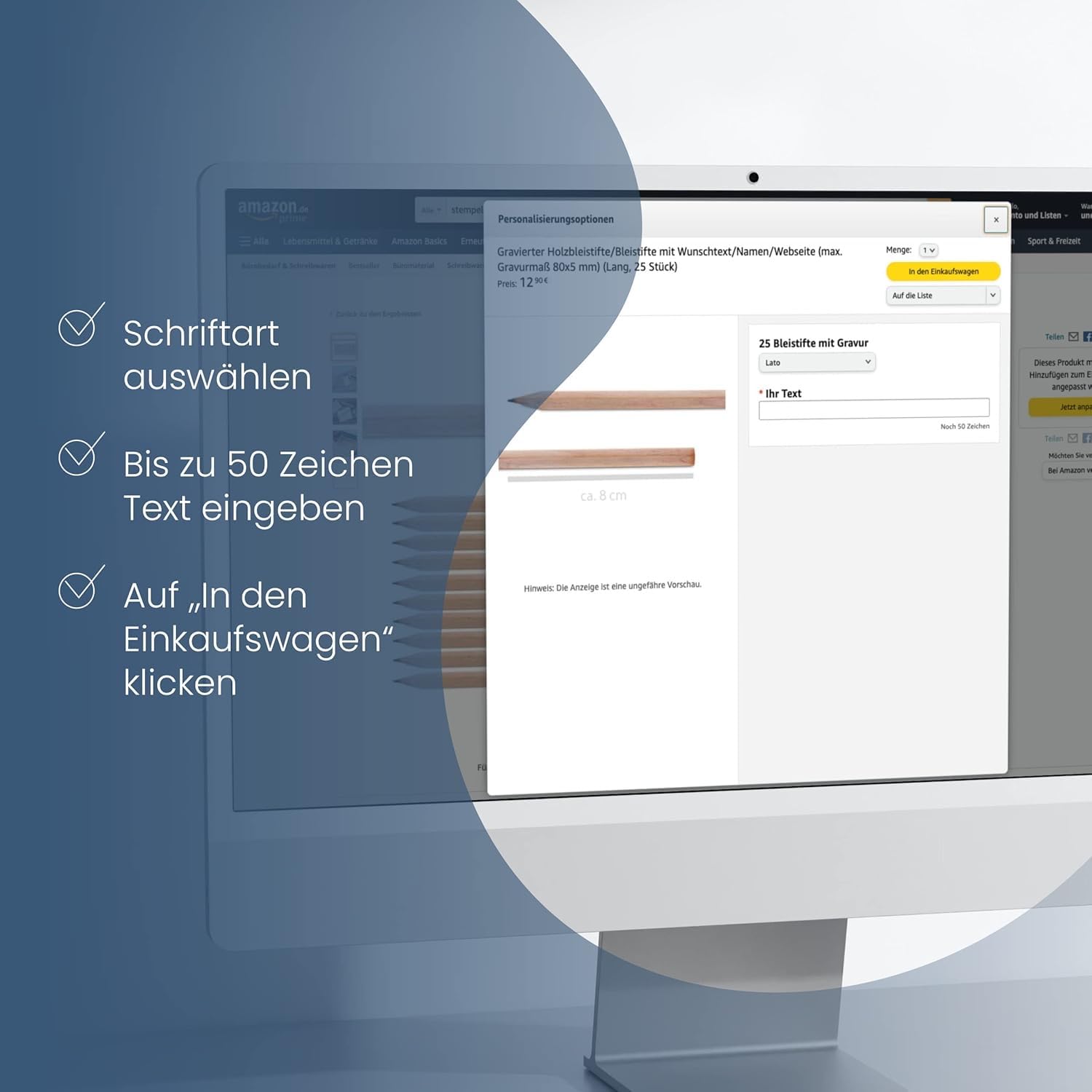 STEMPEL-FABRIK 25 Stück personalisierte Holzbleistifte/Bleistifte mit Wunschtext/Namen/Webseite (max. Gravurmaß 80x5 mm)