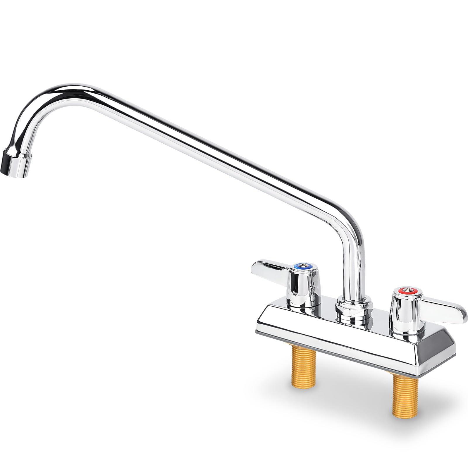 Commercial Bar Sink Faucet,4 Inch Center Deck Mount Bar Sink Faucet，2 Hole Brass Constructed,Chrome Polished with 12" Swivel Spout and 90°Rotatable