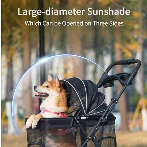 Miniatura 2 de Cochecito grande para mascotas, cochecito todo terreno para múltiples mascotas, capacidad de 110 libras, color negro de lujo