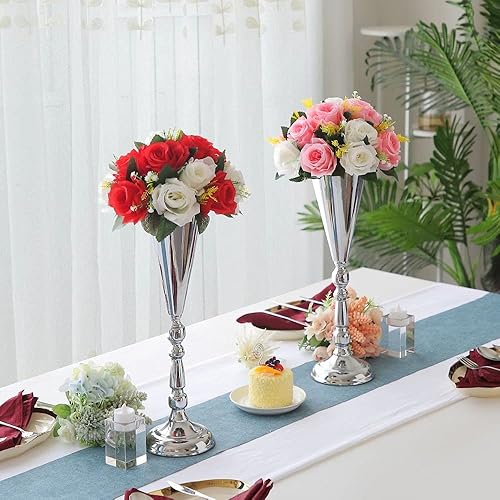 Miniatura 10 de Juego de 2 jarrones de metal para mesa de trompeta de boda, centro de mesa, jarrón de flores para decoración de eventos de boda, decoración de