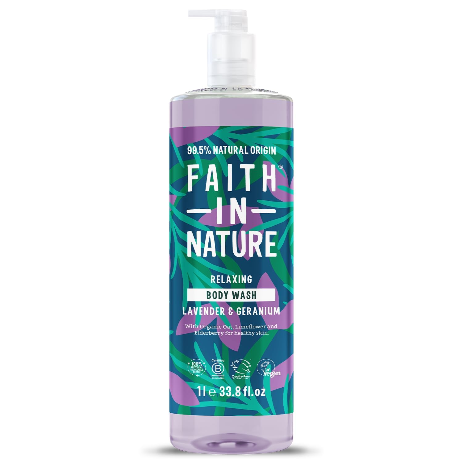 Faith In Nature 1L Natural Lavender & Geranium Body Wash, Nourishing, Vegan and Cruelty Free, No SLS or Parabens
