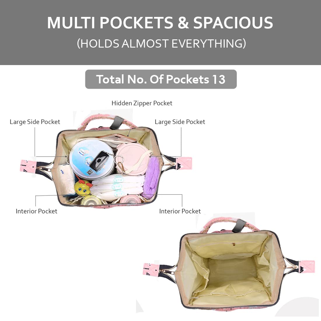 PACKNBUY Baby Diaper Bag for Mothers for Travel, Maternity Bag (Light Pink) 2