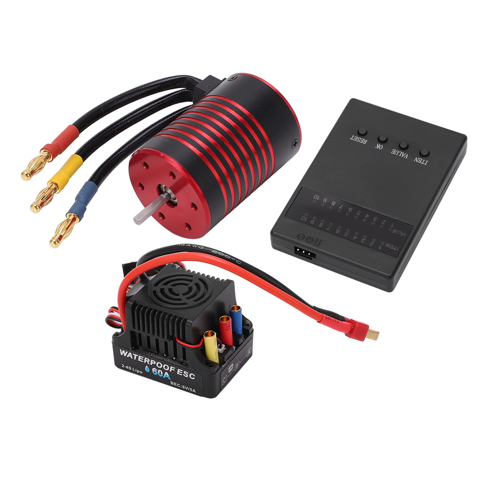 bezszczotkowy zestaw ESC, bezszczotkowy wodoodporny silnik 3650 60A ESC, karta programowania do samochodu RC 1/10 (3100kV)