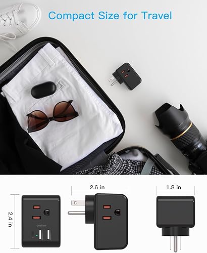 Miniatura 5 de Extensor de toma de corriente múltiple, regleta de alimentación sin sobretensiones, divisor de salida eléctrica con 3 cargadores de pared USB (1 USB