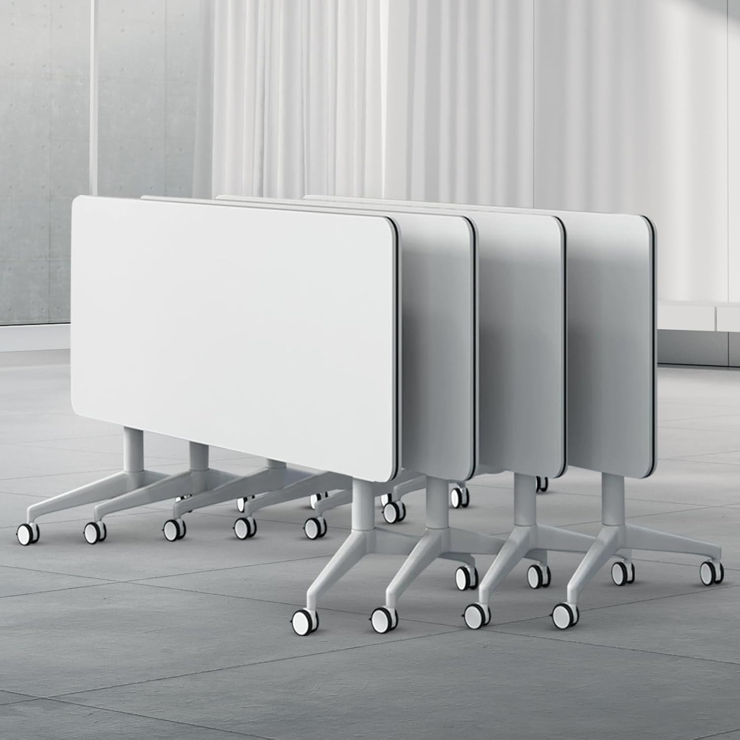 Folding Conference Table, Rectangular Conference Room Table Flip Top Mobile Training Table, with Four Locking Wheels, Rolling Meeting Table, for Office, Conference Rooms, Training Rooms(A,63x16x30in)