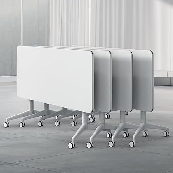 Folding Conference Table, Rectangular Conference Room Table Flip Top Mobile Training Table, with Four Locking Wheels, Rolling Meeting Table, for Office, Conference Rooms, Training RoomsA,55x24x30in