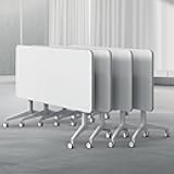 Folding Conference Table, Rectangular Conference Room Table Flip Top Mobile Training Table, with Four Locking Wheels, Rolling Meeting Table, for Office, Conference Rooms, Training Rooms(A,55x24x30in)