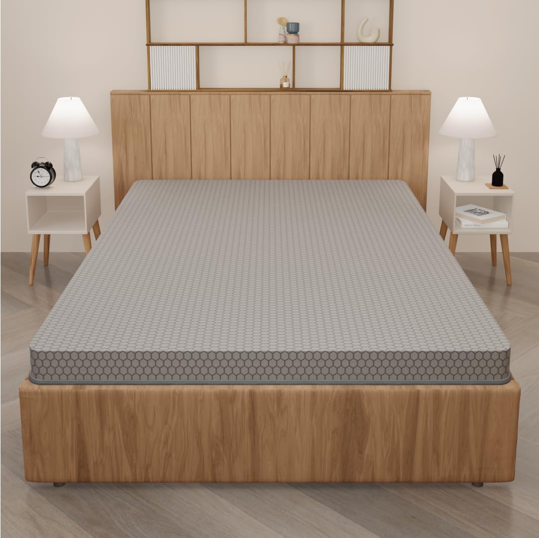 SleepyHug AirCell Ortho Spinex Essential 3 inch HR Foam Mattress | 3 Zones Support |5 Years Warranty | Back Pain Relief |Spine Alignment | Queen Bed Size Grey (LxWxH -72x60x3 Inch)