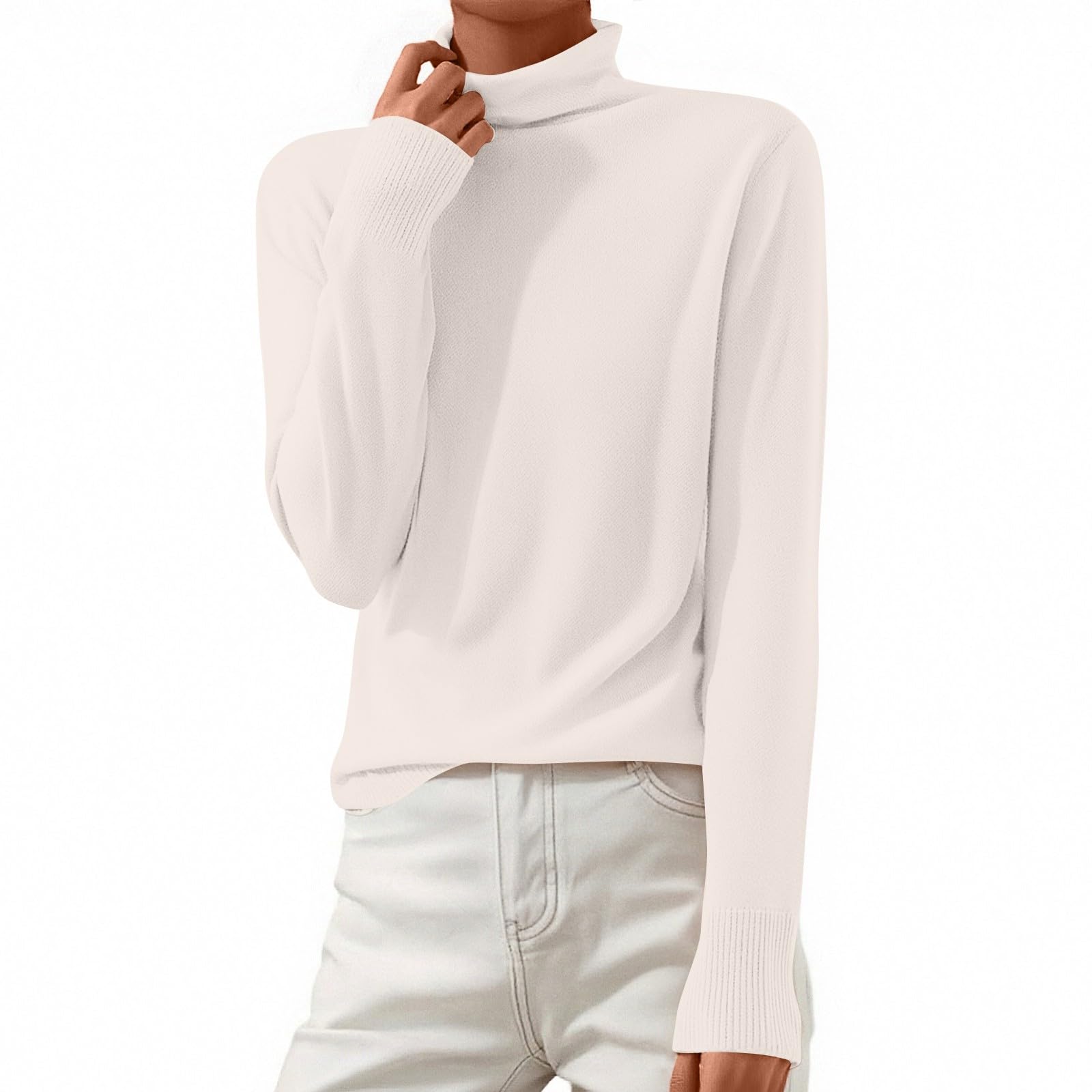 Womens Turtleneck Sweater Dressy Casual Pullover Turtle Neck Sweater Loose Fit Knitted Long Sleeve Turtle Necks Tops