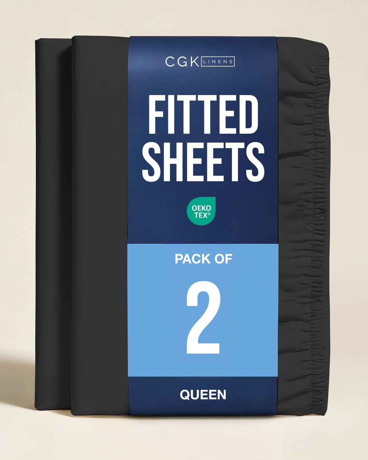 Queen Fitted Sheet - Pack of 2 Single Fitted Bottom Sheet Only - Black