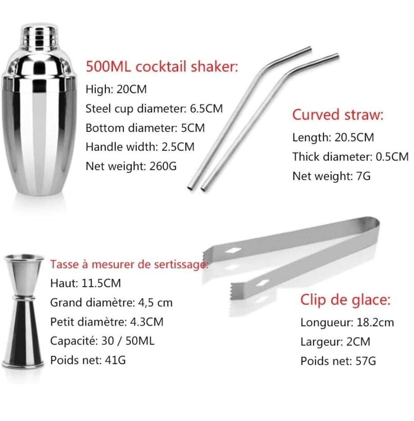 Coctelera Profesional Juego De Cócteles De 550ML con Hervidor De Nieve, Kit De Almacenamiento Portátil para Barman Kit Coctelería