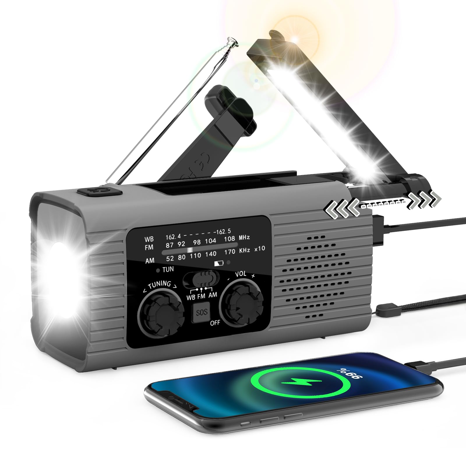 NOAA Emergency Weather Radio, 4000mAh Weather Alert Radio Solar Charging, Hand Crank & USB Charged, AM/FM with LED Flashlight, Reading Lamp, SOS Alarm, Headphone Jack for Outdoor Indoor-picture-26