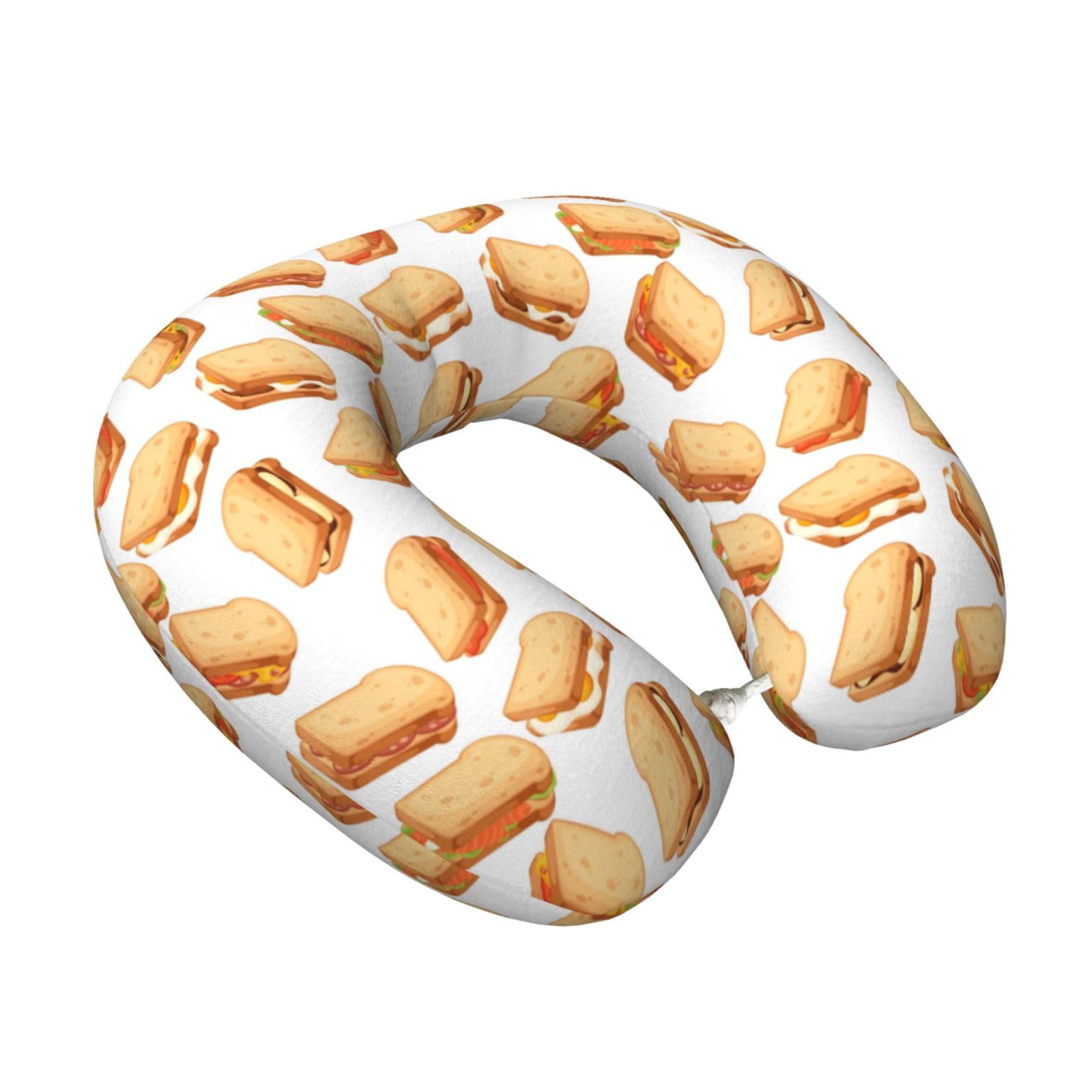 LKYMOH Cartoon Cheese Sandwich Pattern, Travel Neck Pillow U-Shaped Memory Neck Support Soft Comfortable With Washable Cover For Airplane Car Traveling and Office