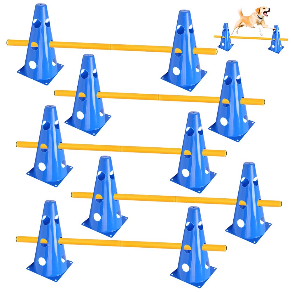 Sports - Juego de 10 conos + 5 barras, 23 cm de altura, 80 cm de longitud, entrenamiento de coordinación para niños, perros para saltar, juego de agilidad para fútbol, deportes de perro